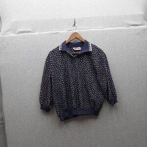 VTG Wear By Kayo Navy Printed Long-Sleeve Pullover With Ribbed Collar & Cuffs